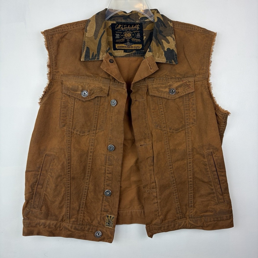 Cult Of Individuality Distressed Vest Mens 2XL XXL Brown Distressed Denim